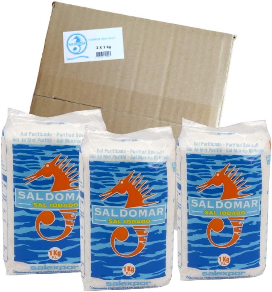 Florsol Coarse Sea Salt - Saldomar, Iodized, 3 x 1kg, from Portugal