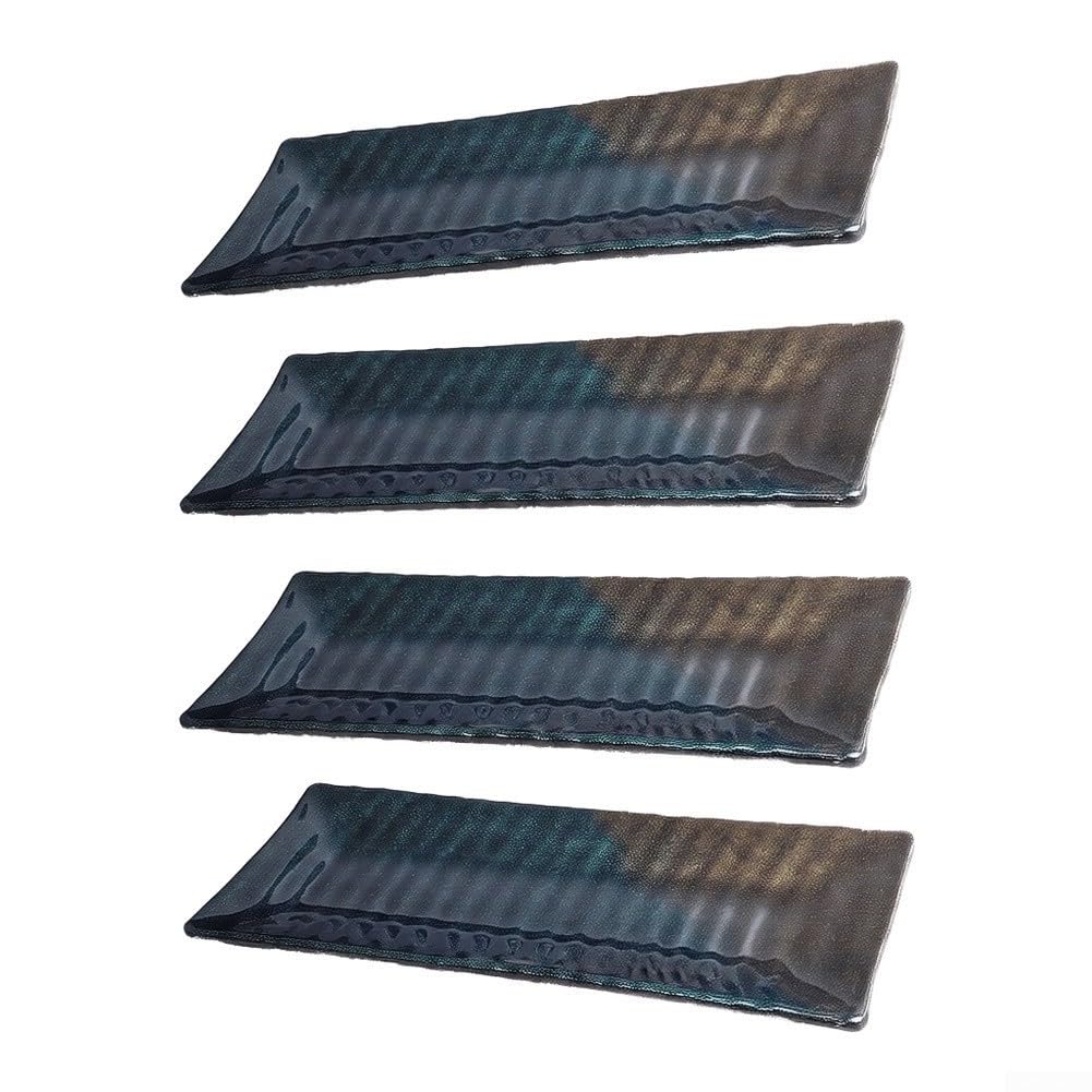 Paquete de 4 platos de melamina rectangulares para servir, borde ondulado, platos irrompibles para barbacoa, picnic, color negro, 29,4 cm