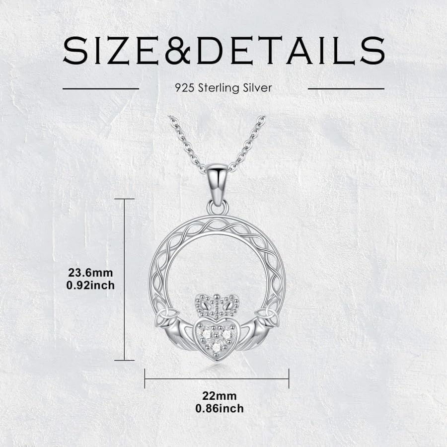 Diamond Claddagh Necklace for Women S925 Sterling Silver Lab Grown Diamond Claddagh Celtic Knot Necklace Handmade Silver Claddagh Pendant Necklace Jewelry Gift for Women Her - Image 6