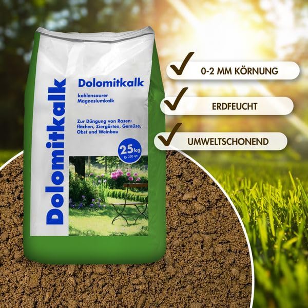 2x25 kg Dolomitkalk Rasenkalk - Zur Vorbeugung von Moosbildung im Rasen mit Calcium und viel Magnesium | Vorbeugung von Moosbildung, Mit Calcium, Mit Magnesium