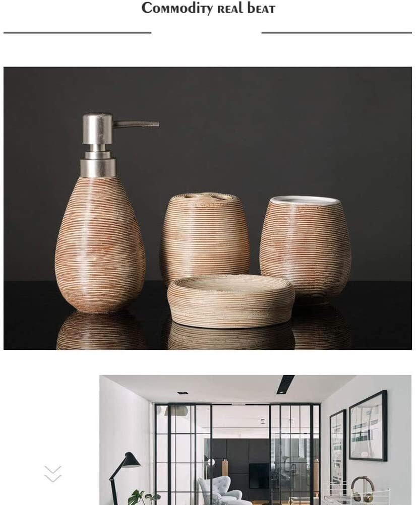 Soap Dispenser Refillable Hand Lotion Dispensers, Bathroom Accessories Set,4 Pieces Modern Ceramic Bathroom Accessories Bathroom Set Soap Dispenser Soap Dish Toothbrush Holder Rinse Cup for (Yellow)