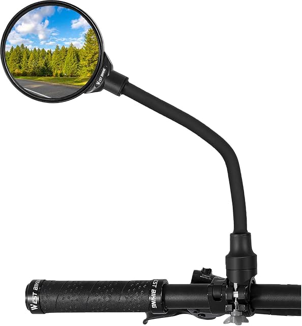 WESTGIRL Bike Mirror, 360°Rotatable Adjustable Wide Angle Rear View Mirror, Shockproof Convex HD Safe Cycling Mirror, Universal Bicycle Handlebar Mirror for Mountain Road Bike Bmx, 1 PCS