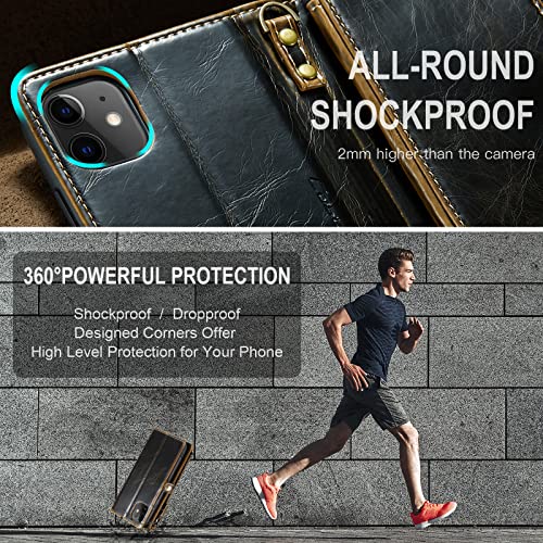 Defencase For Iphone 11 Wallet Case, Iphone 11 Case Wallet For Women And Men, Luxury Vintage Pu Leather Magnetic Flip Closure Wrist Strap Zipper Card Holder Phone Cases For Iphone 11, Luxury Coffee #TOP5