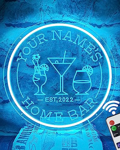 Custom Bar Neon Sign for Home Bar, Personalized LED Neon Lights with Remote for Men's Dad's Gifts, Neon Sign Customizable Waterproof Cocktail Sign for Pool Bar&Grill Pub Bistro Business Man Cave Outdoor Signage Decor