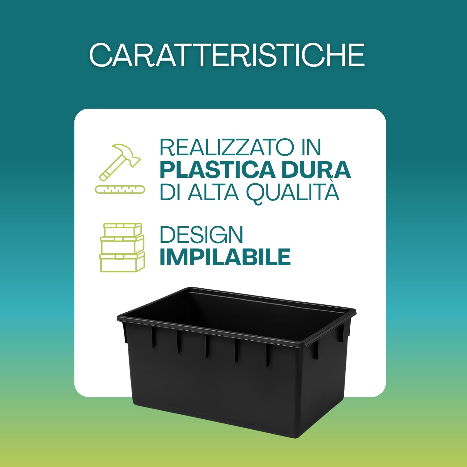 PALUPLUS 3 Contenitori Rettangolari Neri da 250 Litri, Misura 94x63x57 cm, Mastellone Impilabile in Plastica, adatto per Stoccaggio, Fioriera, Vasca per pesci e tartarughe -006F -25,5