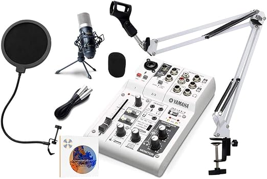 Amazon Yamaha Ag03 配信セット コンデンサーマイク ポップブロッカー 白アームスタンド付 限定特典izotope Rx7 Elementsノイズ除去ソフトライセンス付 オーディオインターフェイス 楽器 音響機器