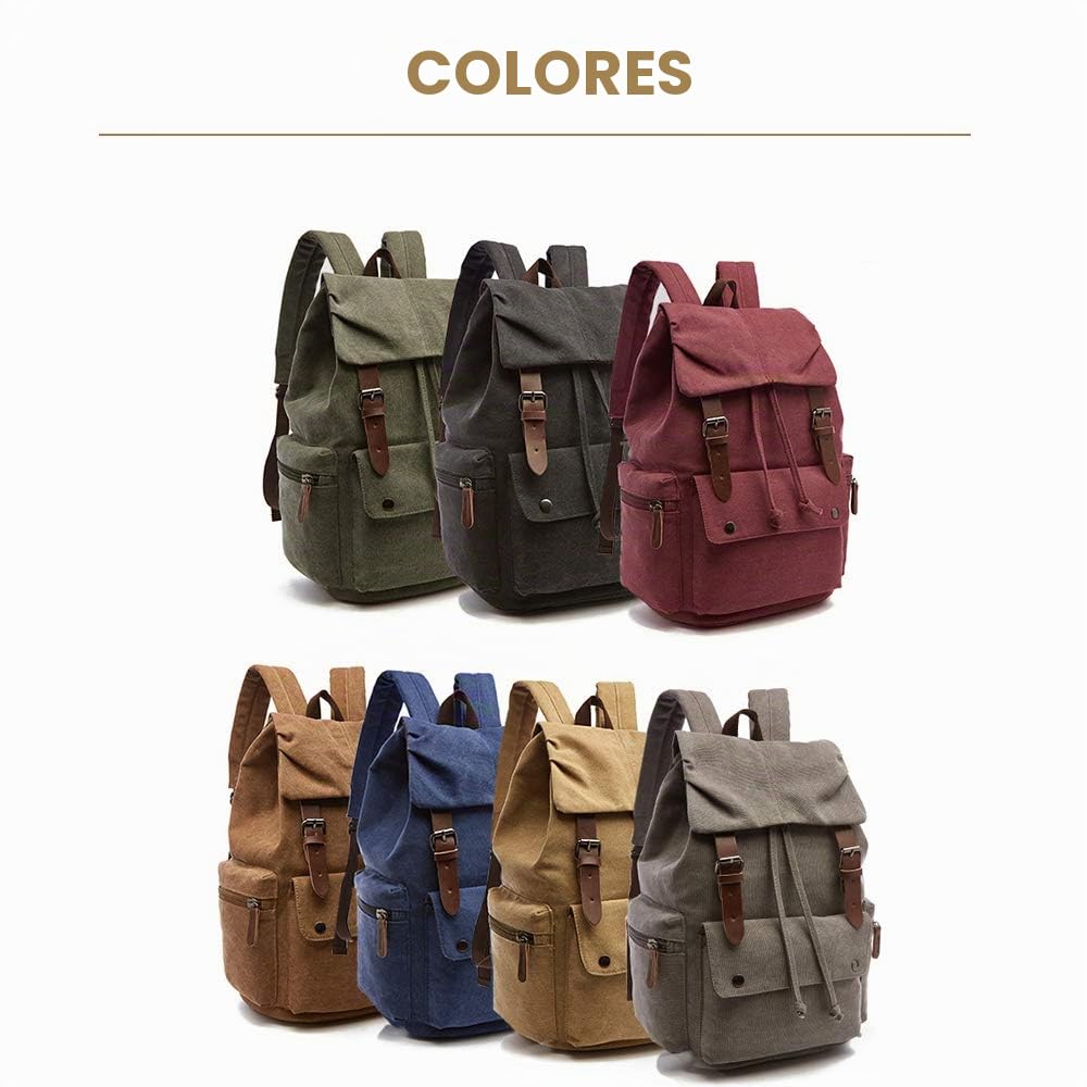 Mochila de Lona Vintage para portátiles Mochilas de Viaje Bolsa de Gran Capacidad Unisex (Negro)