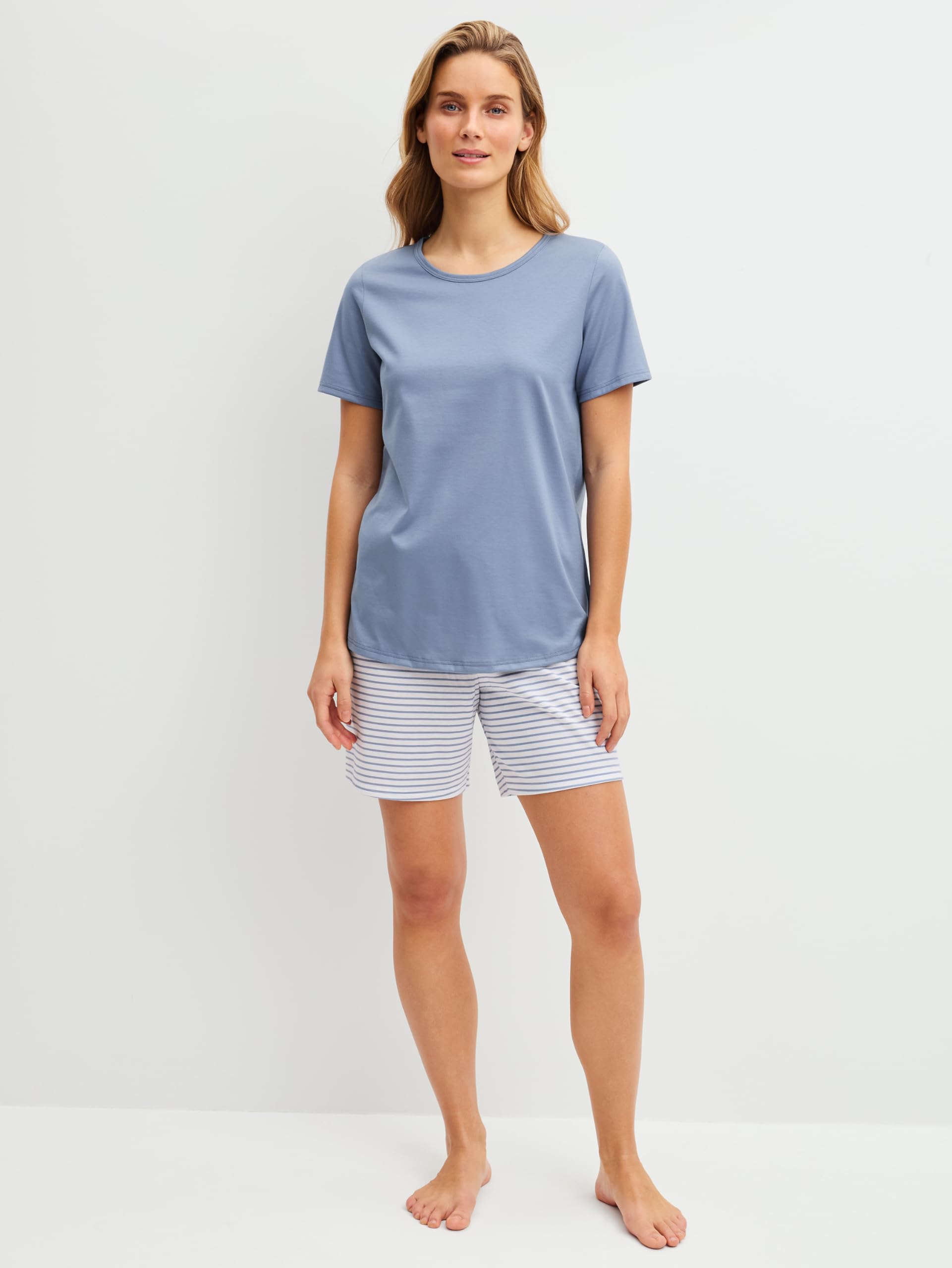 CALIDA Cotton Special Kurz-Pyjama Damen Aura Blue 40-42 | Schlafanzug, weich, pflegeleicht, elastischer Hosenbund