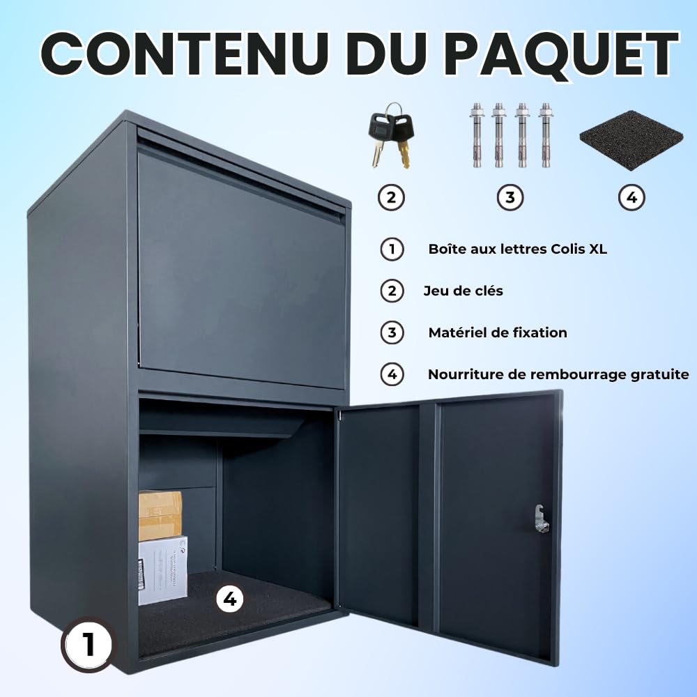 Plus Grande Boîte à Colis – Boîte aux Lettres Colis – Anthracite – Pose Libre ou Fixation au Sol – 105,5 x 60 x 60 cm – Colis Jusqu’à 52 x 55 x 40,7 cm – Tapis Amortisseur Offert - ParcelXL®
