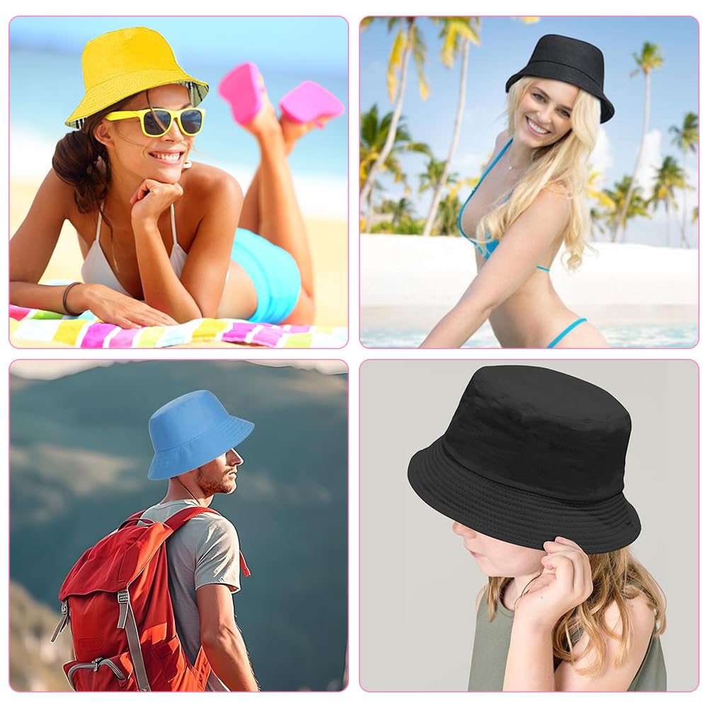 Lot de 8 Bobs Unisexes, Chapeaux De Pêcheur, Noir, Rouge, Rose, Blanc, Bleu Ciel, Bleu Foncé, Jaune, Orange, 55-58CM, Chapeaux de Soleil Double Face Anti-UV, Bucket Hat pour l'Automne, Camping