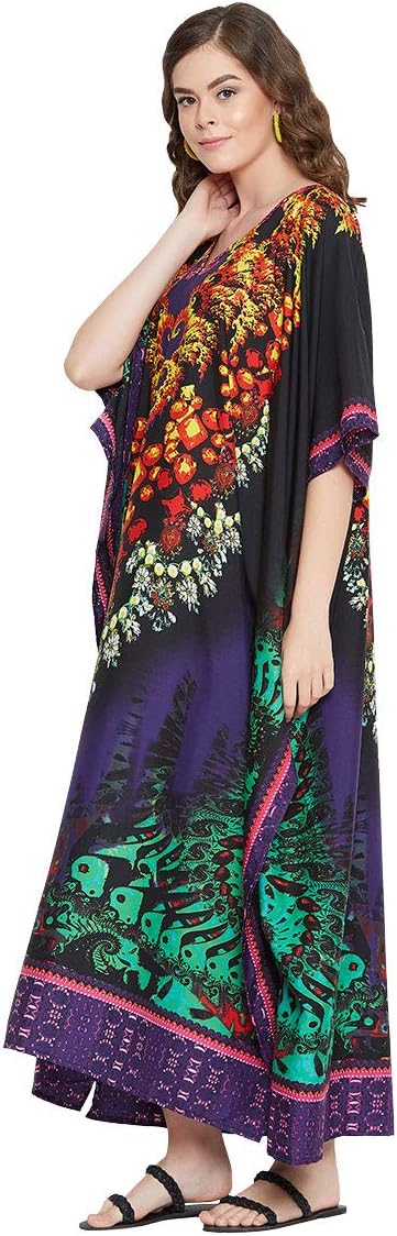 Oussum Women Polyester Casual Kaftan Long Plus Size Summer Beach Caftan Cover Ups Maxi Dresse for Ladies Boho Lounge Outfit - Image 4