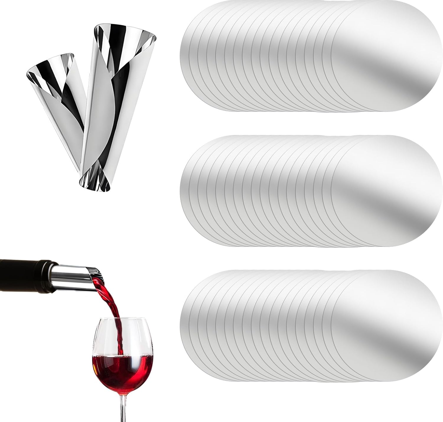 120Pcs Individually Wrapped 3-Inch Wine Pourer Discs, Disposable Anti-Drip Liquor Pour Spouts for Wine & Liquor Bottles, No-Rinse Single-Use Design Avoids Cross-Flavors
