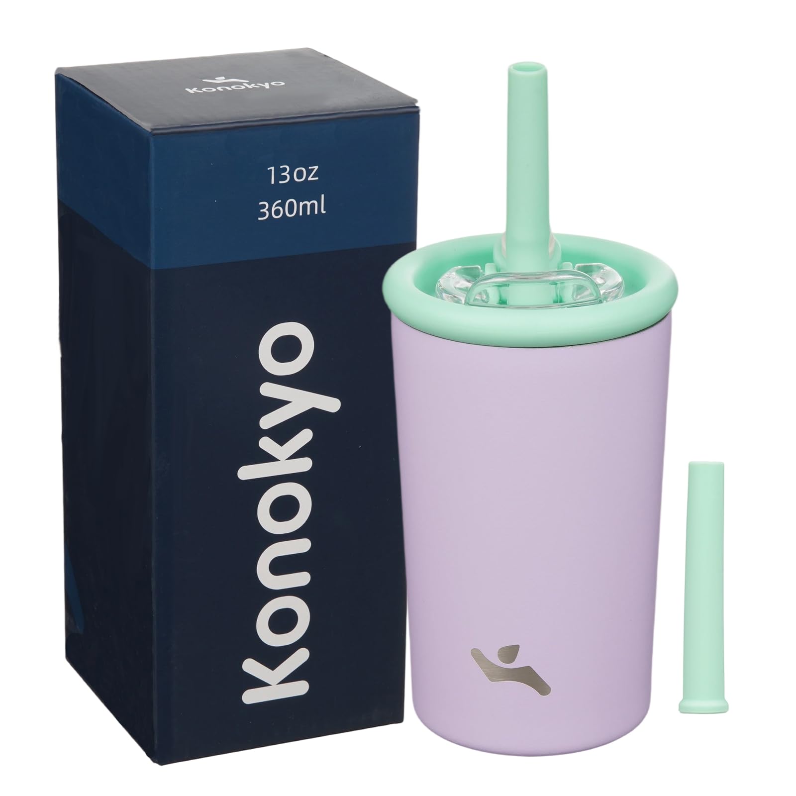 Konokyo 13oz Insulated Tumbler with Lid and Straw, Reusable Iced Coffee Cup with Lid, Travel Coffee Mug, BPA-Free, Leak-Proof and Durable, Purple