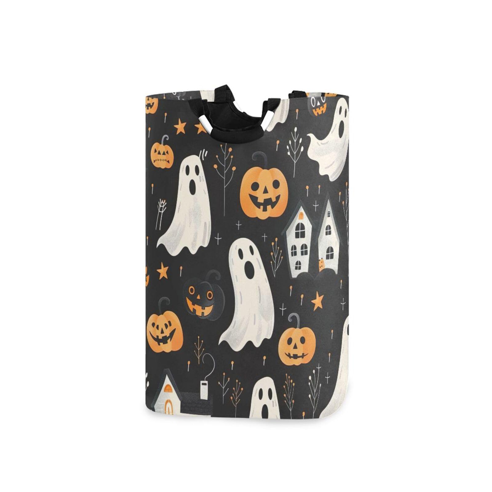 Jihqo Laundry Hamper Basket Halloween Pumpkin Skull Collapsible Nursery Storage Bin Waterproof Clothing Baskets for Home Bedroom Bathroom Washing Room