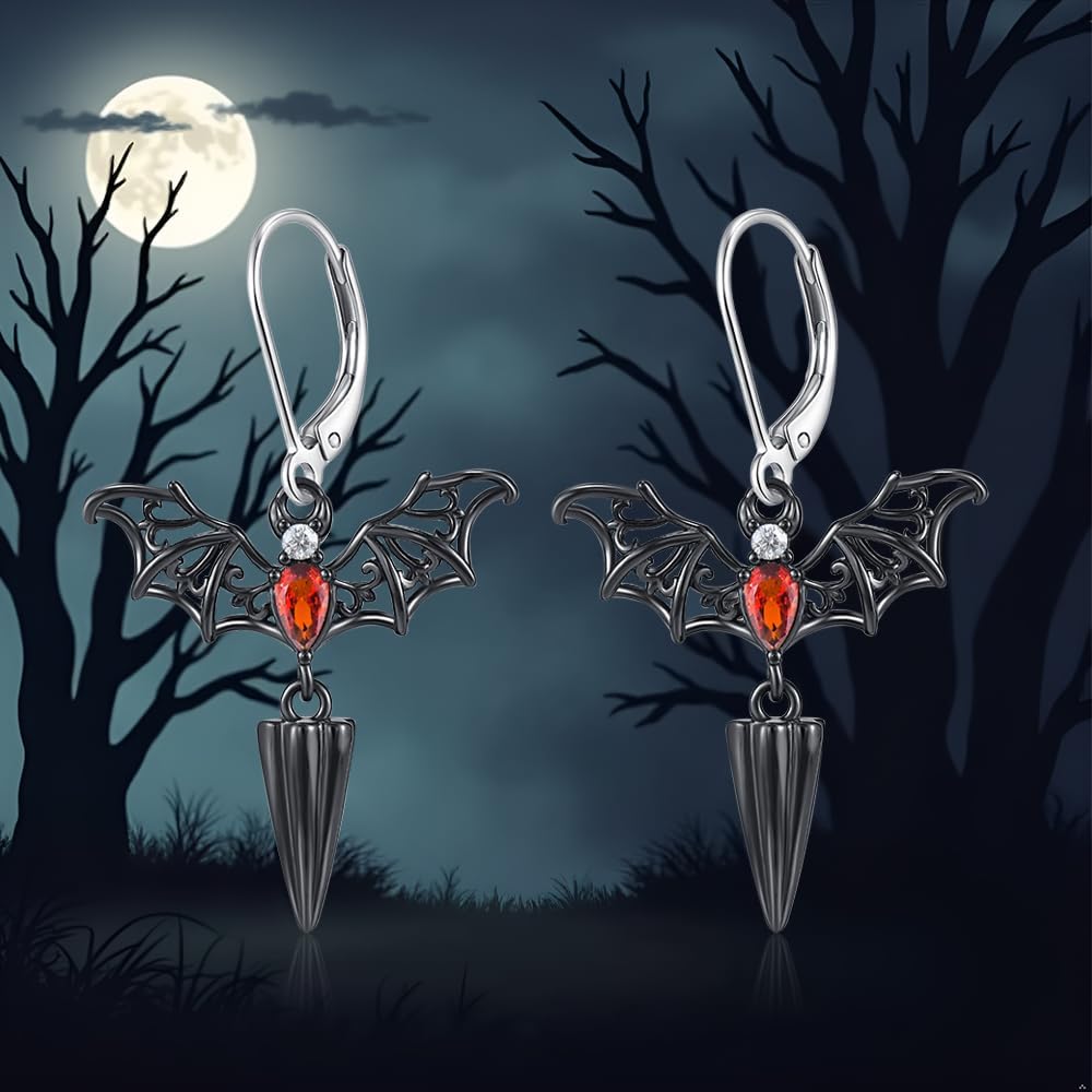 Bat Earrings Halloween Earrings for Women S925 Sterling Silver Black Bat Earring Dangle Gothic Spooky Halloween Jewelry Gifts for Lovers - Image 3