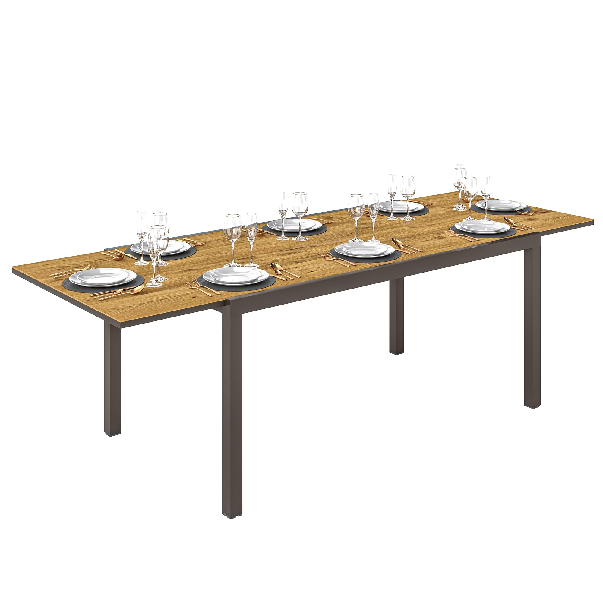 Outsunny Mesa de Jardín Extensible Mesa de Comedor Exterior Ajustable 160-240 cm con Borde de Aluminio Carga 70 kg Mesa Rectangular para 6-8 Personas para Patio Terraza Marrón