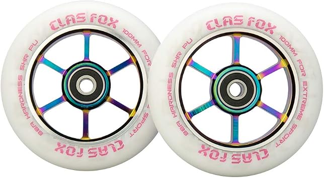 110mm One Pair Pro Stunt Scooter Wheels with ABEC-9 Bearings CNC Metal Core 2pcs White rainbow