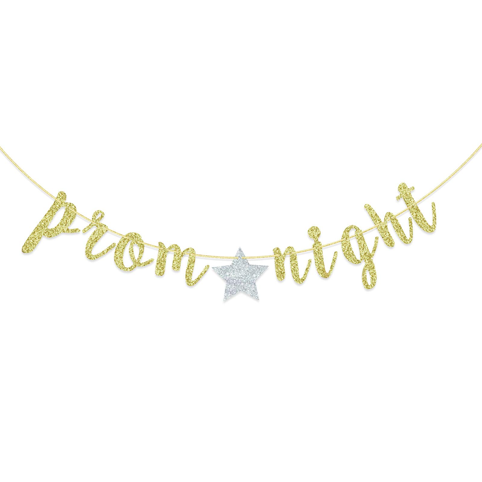 Prom Night Banner - Gold Glitter Letter Banner For Prom, Graduation, Birthday Parties (Pre-Strung) - View #2