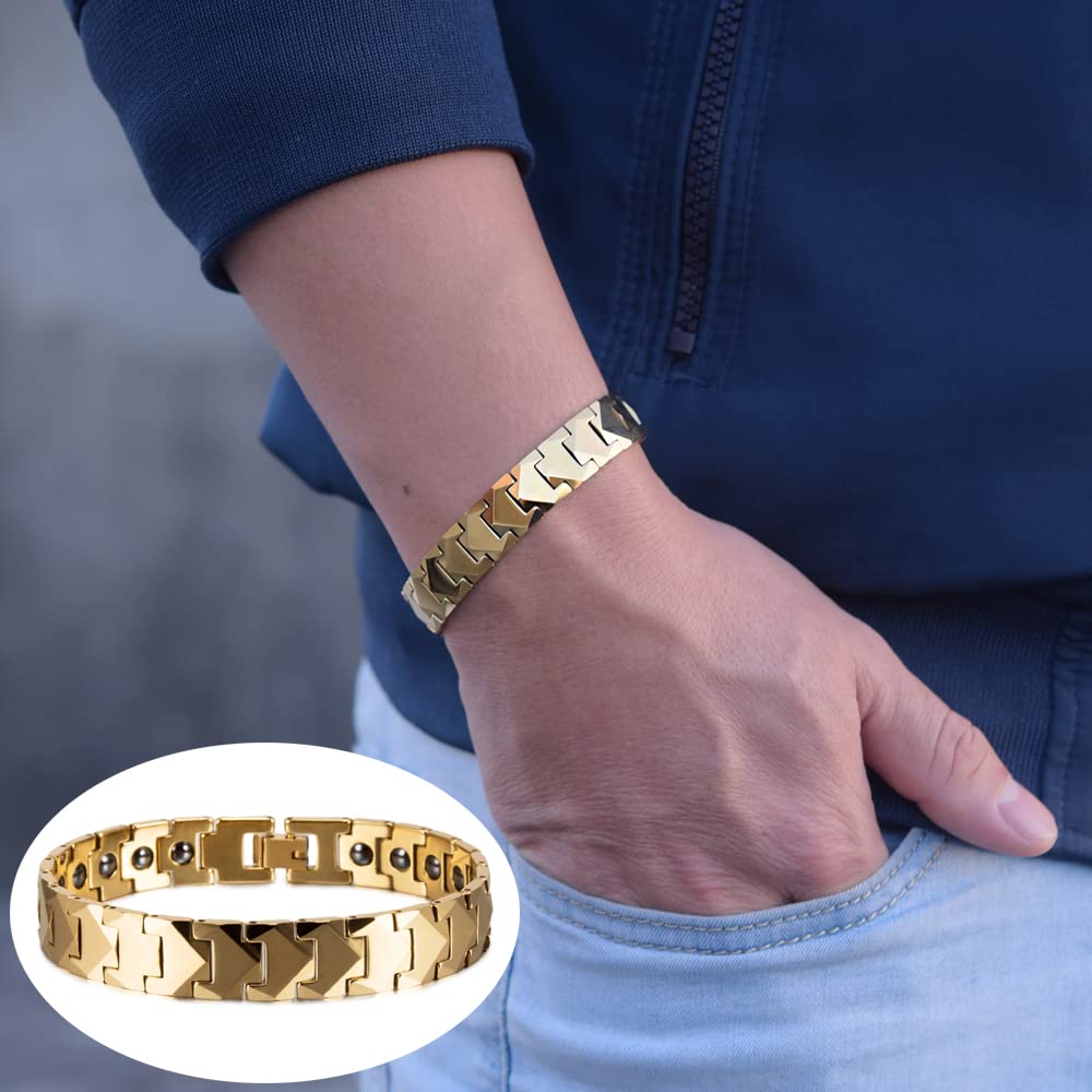 YSJNGF Charm-Armband Homme Goldkette Energie Hämatit-Armband Männliches Armband für Männer 12mm Pfeil-Armband Magnetarmband Geschenkschmuck (Farbe: Gold)