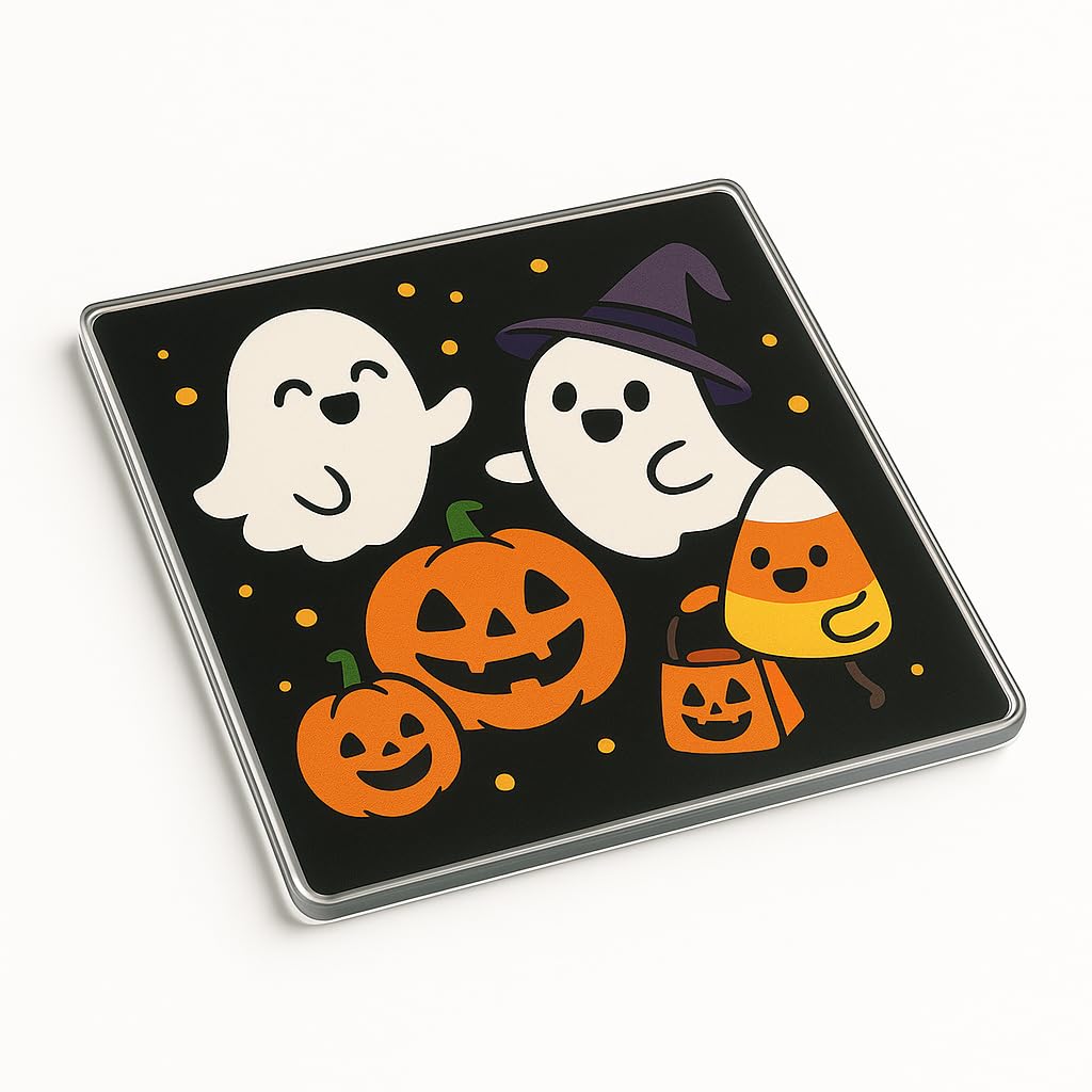 Acrylic Coaster Gift for Halloween - Cute Cartoon Design with Ghosts Pumpkins Candy Corn for Spooky Whimsy