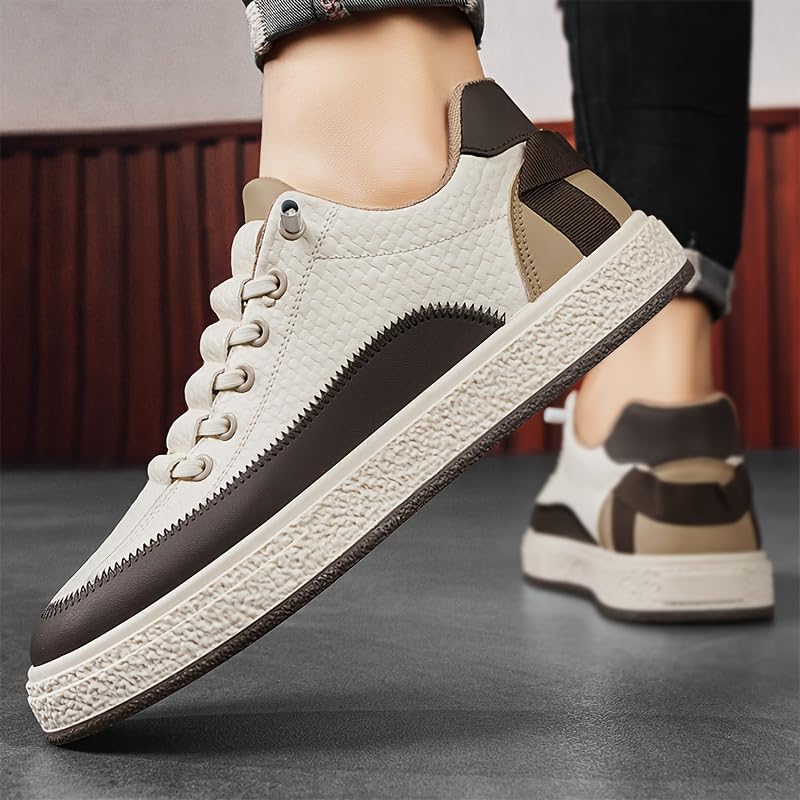 Men's Fashionable Leather Casual Sports Shoes - with a Stylish Skateboard Style. Lightweight, Comfortable and Shock-Absorbing. Suitable for All Seasons.3