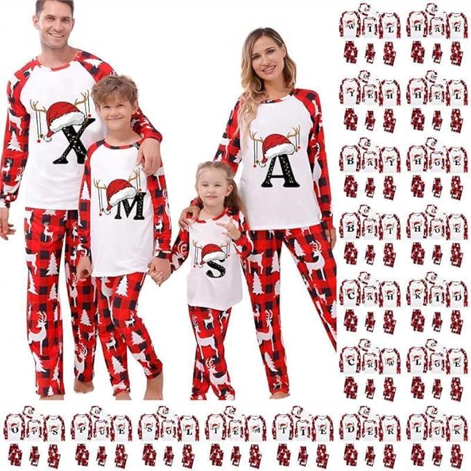 HOOUDO Matching Christmas Pjs for Family 2025 A-Z Letters Graphic Xmas Pyjamas Matching Fa...