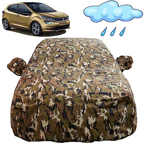 Image of Autofact 100% Waterproof Car Body Cover Compatible with Tata Altroz (2020 to 2022) Including Mirror Pockets (Camouflage Design).