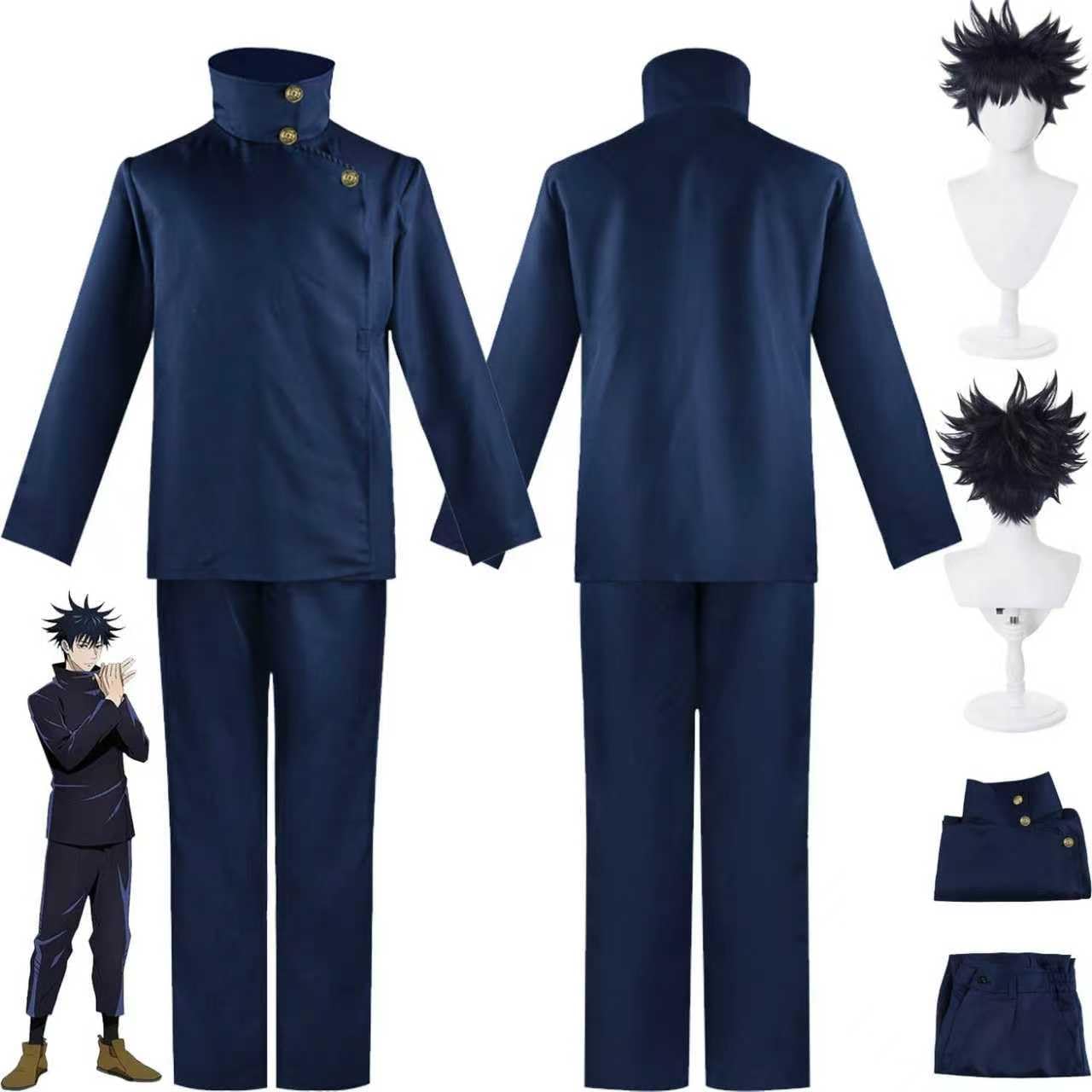 Anime Personaggio Fushiguro Megumi Costume Cosplay Vestito Itadori Yuji Gioco di Ruolo Uniforme Set Completo Halloween Carnevale Festa Dress Up Suit con Parrucca per Uomo