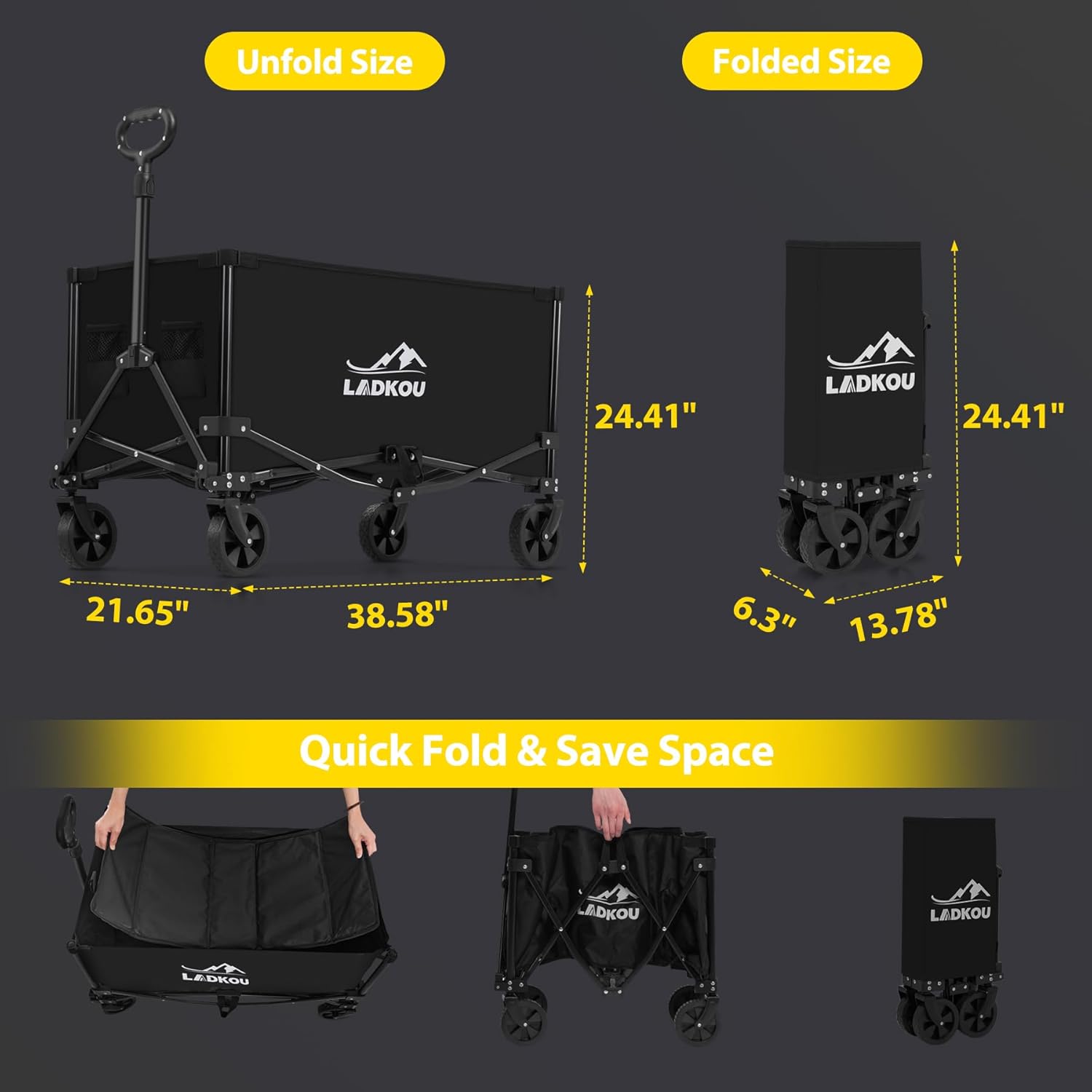 Collapsible Foldable Wagon, Heavy Duty Beach Wagon Cart with 140L Capacity and 220LBS Load, Portable Utility Grocery Wagon for Outdoor Camping Garden, Black Collapsible Foldable Wagon, Heavy Duty Beach Wagon Cart with 140L Capacity and 220LBS Load, Portable Utility Grocery Wagon for Outdoor Camping Garden, Black