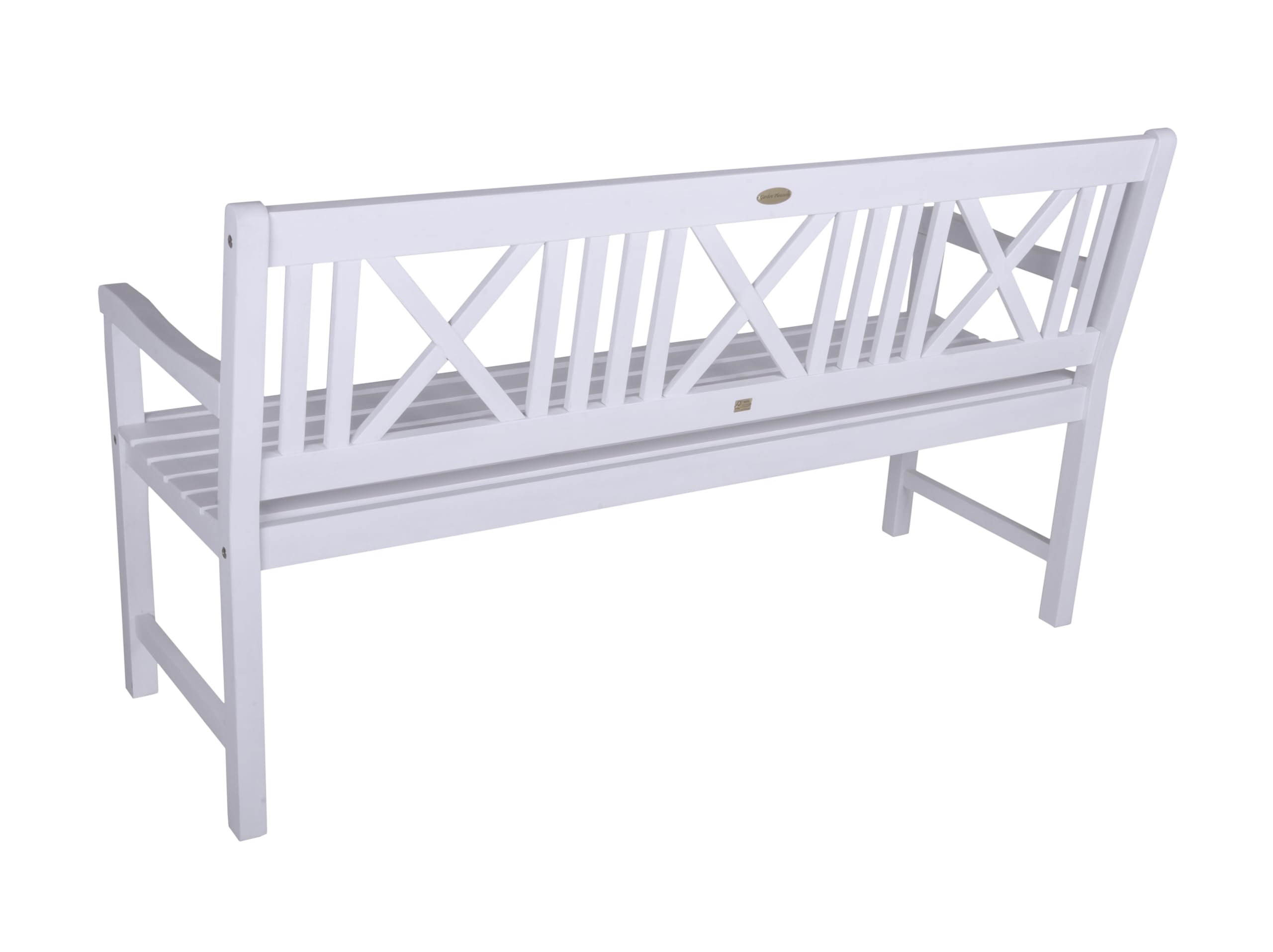 DELUKE Gartenbank Nice 3-Sitzer - 154cm Breit, Eukalyptus, Weiß | Terrassenbank Wetterfest Sitzbank Outdoor Bank