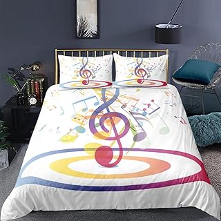 Pojedyncza poszwa na kołdrę zestaw muzyczna biała kolorowa pościel pościel zestawy pościeli z mikrofibry odporne na kurz zestaw kołdry nadaje się do prania zestaw pościeli, 1 poszewka na kołdrę z zamkiem błyskawicznym i poszewki na poduszki 2 opakowania 50 x 75 cm