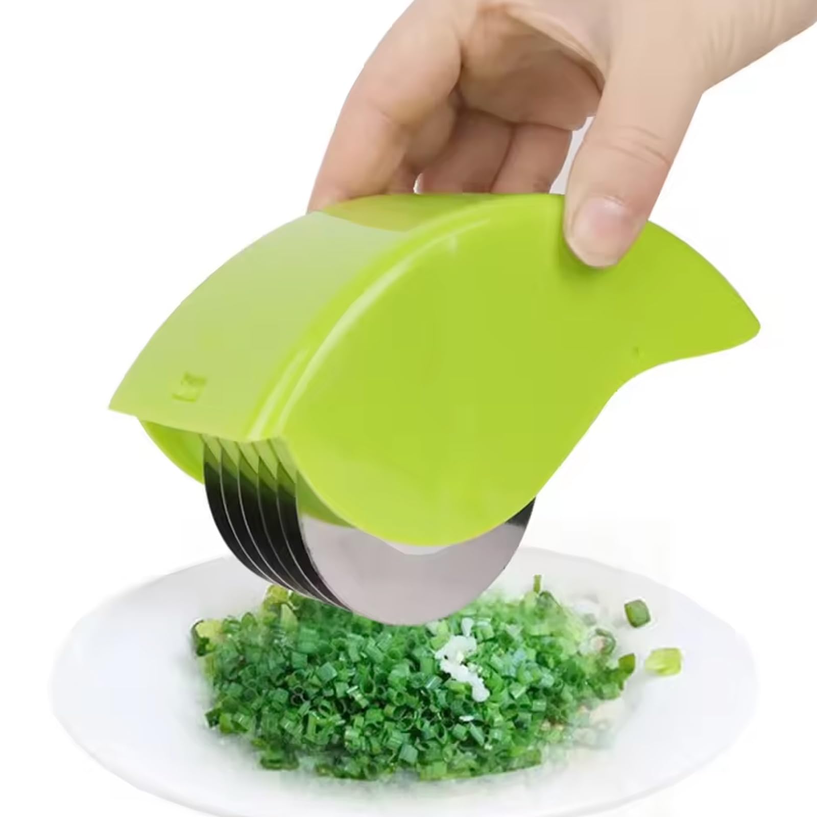 Licsaliwe Herb Chopper - Manual Herb Roller with 6 Blade, Stainless Steel PP Cutter Sharp Detachable for Cilantro Scallion Parsley, Green