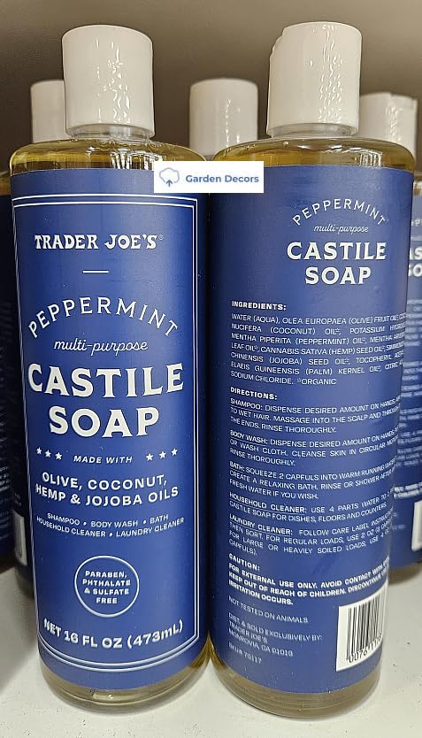 Trader Joe Peppermint Multi-Purpose Castile Soap 16fl oz 473ml (Two Bottles)