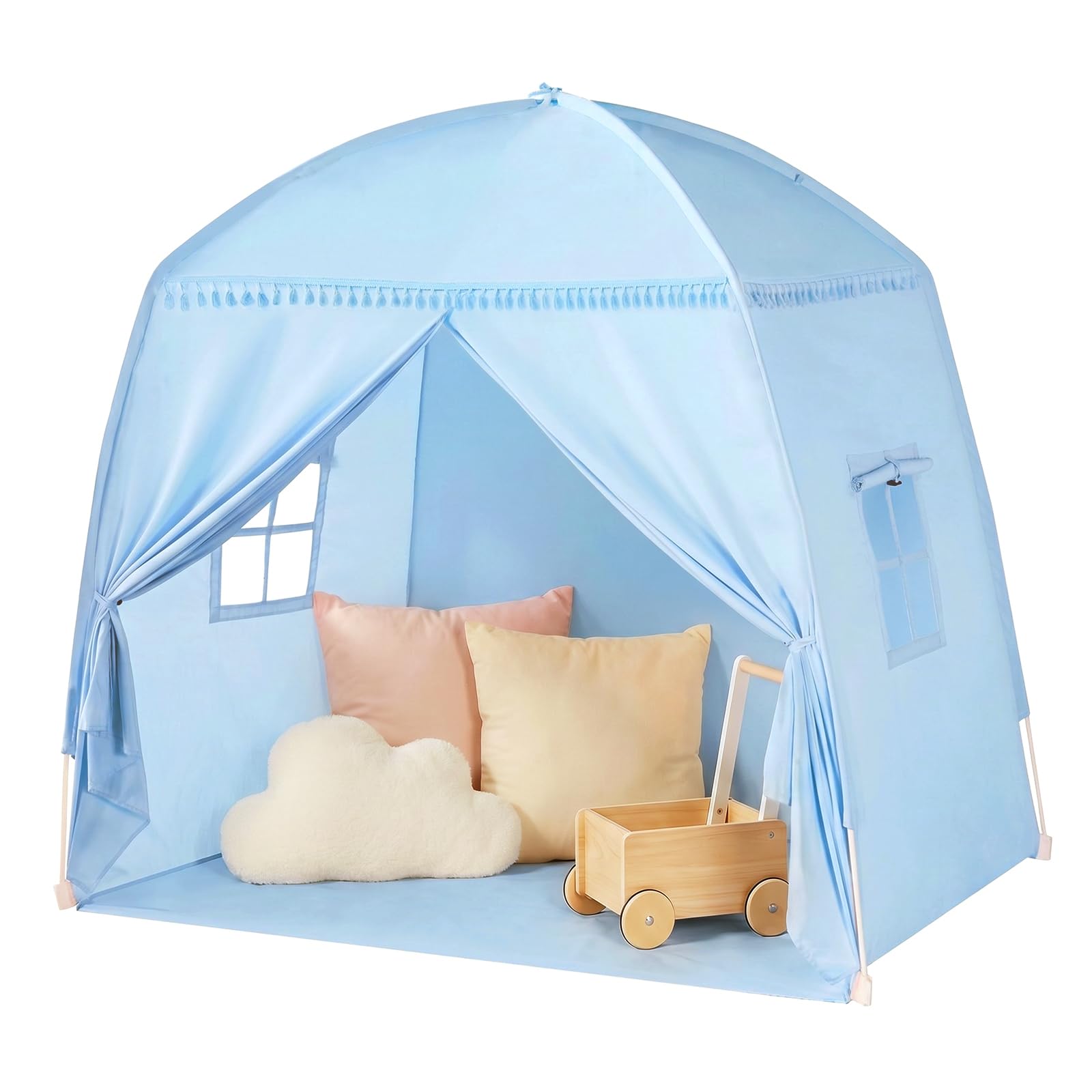 Bettzelt Kinderzimmer Kinderzelt: Großes Indoor-Spielhaus, tragbar und faltbar, für Einzelbett und Etagenbett, Kinderhöhle zum Spielen und Schlafen für Mädchen und Jungen (Hellblau)
