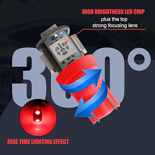 Miniatura 6 de Sodcay 20 luces LED brillantes T10-5050-5SMD para automóvil, luz indicadora de ancho de 0.394 in x 1.102 in, 12 V, iluminación sin ángulo muerto de