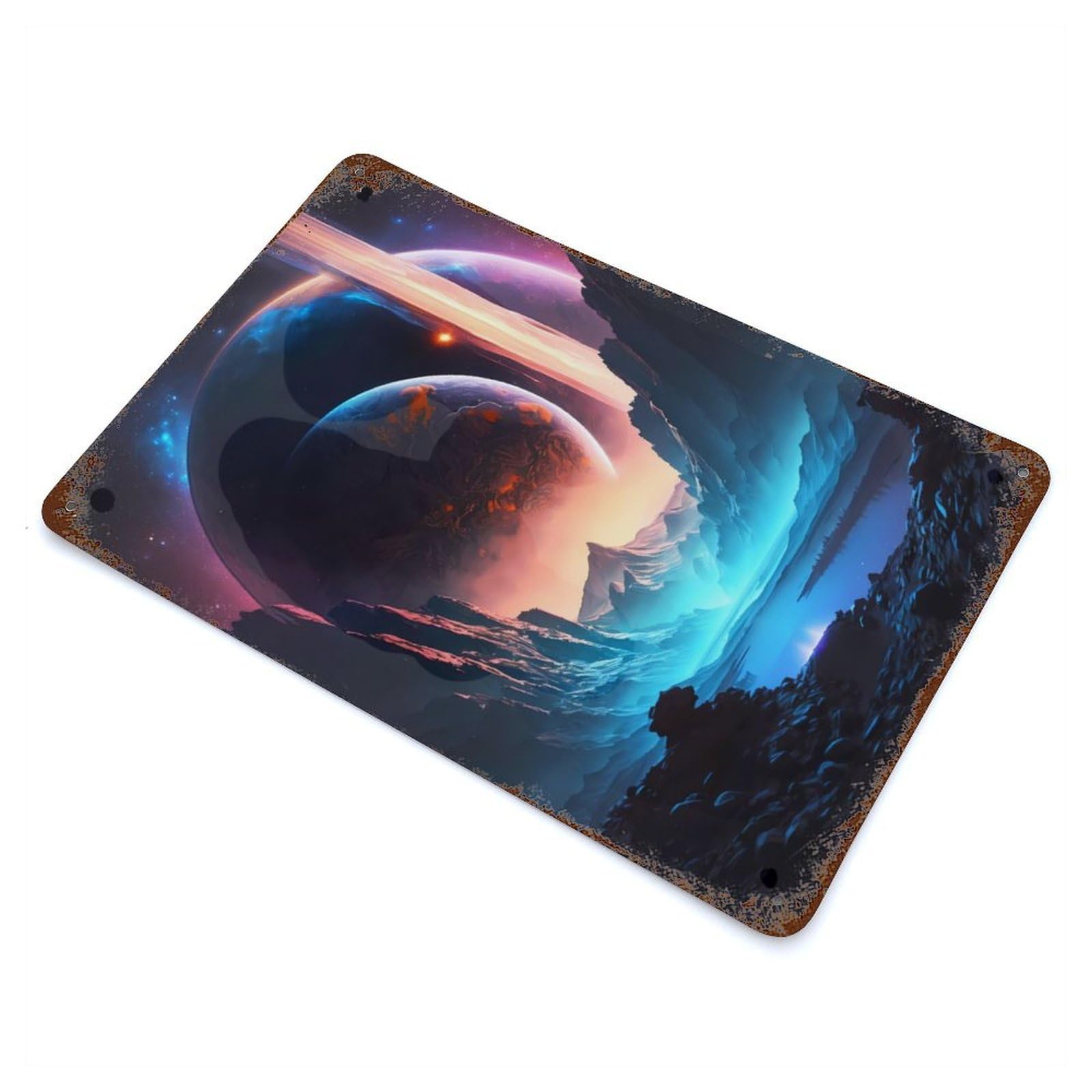 Rust Effect Tin Sign Cosmic Scenery Symphony 11.8"x7.9", Vintage Wall Decor for Living Room, Hallway And Home Decor