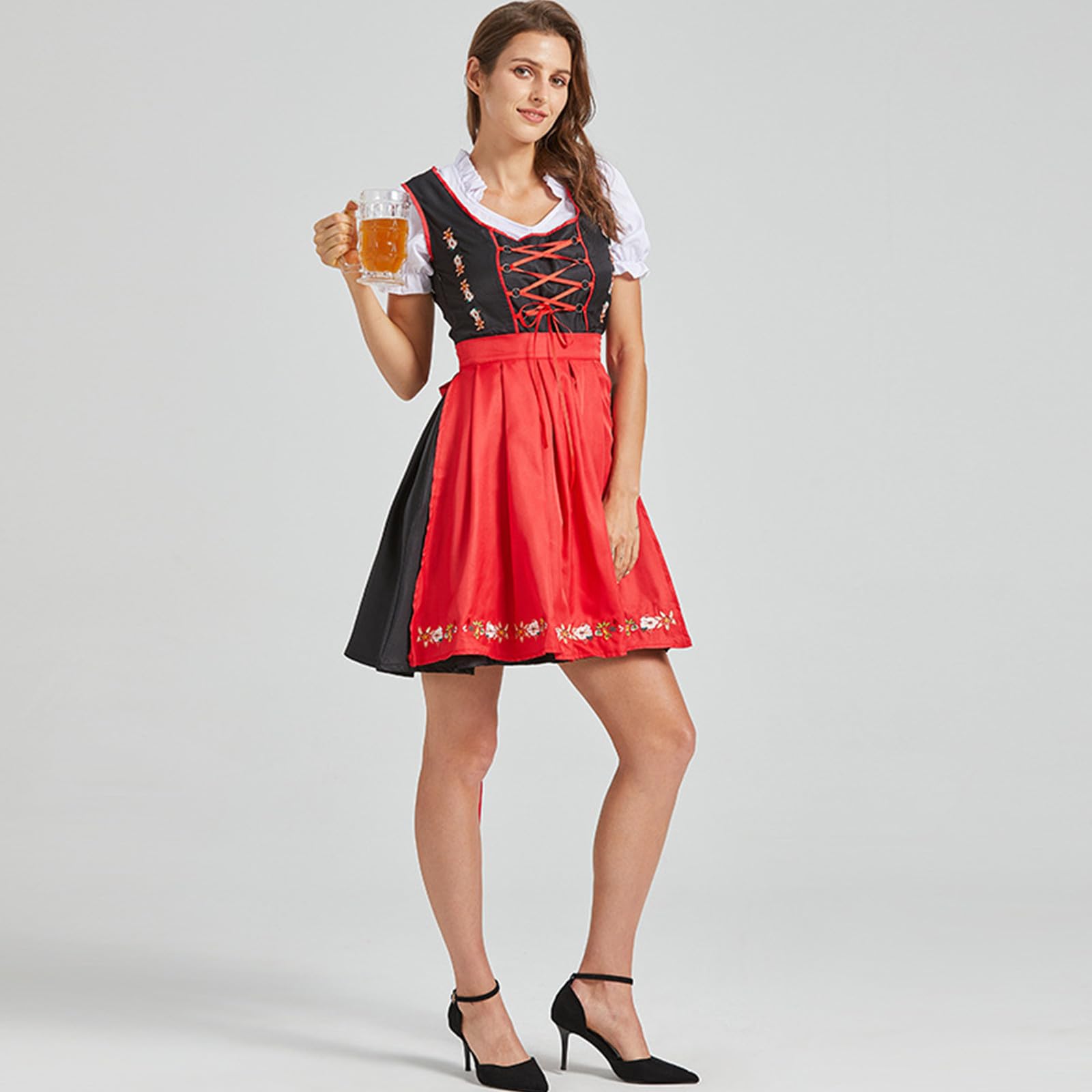 Dirndl Rot Damen Midi Dirndlschürze Dirndlbluse Dirndl Kleid Trachtenmode Trachtenkleid Trachten Trachtenrock Damen Mit 3 Teilig Oktoberfest Damen Outfit Grosse Grössen Wiesn Outfit