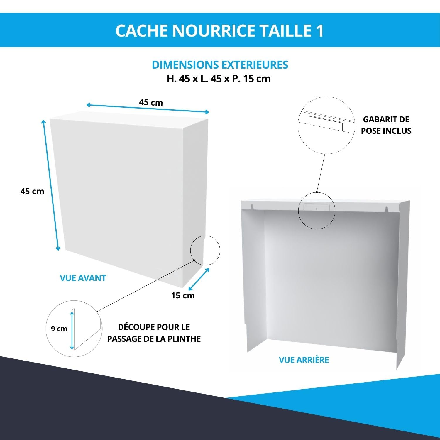 Cache nourrice plomberie ATOLE en acier Blanc - Largeur fixe - Taille 1 : 450 x 450 x 150 mm
