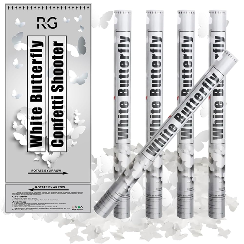 R2GBV 5 cañones confeti mariposas blancas - confeti de mariposas blancas - cañon de confeti de mariposas blancas - cañon de mariposas -mariposas blancas - cañon de confeti