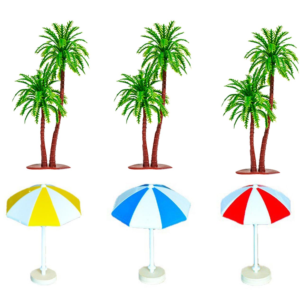 Gaodercha Beach Micro Landscape Decoration Including 3 Pieces Parasols and 3 Pieces Coconut Trees Miniature Coastal Ornaments Beach Scene Accessories Mini Beach Decorations for Landscape Setup