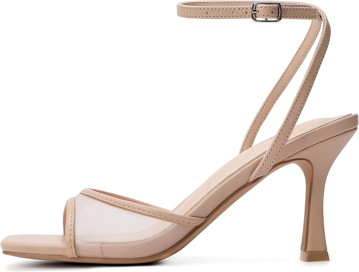 Kitten Strappy Heels for Women Square Open Toe Ankle Strap Buckle Stiletto Heels Dress Shoes - Image 3