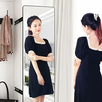 Full Length Invisible Pull-Out Mirror, Push-Pull Telescopic Sliding Rotating Vanity Mirror,Standing Bracket Wall-Mounted Mirror for Wardrobe Full Body Mirror(80x40cm(31x16ih), Black)