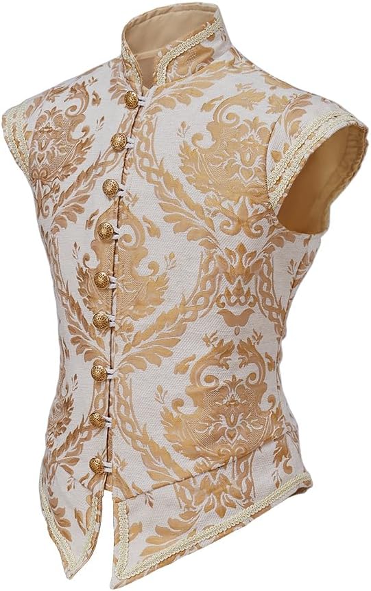 CosplayDiy Mens Tudor Vest Victorian Suit Vest Tudor Jerkin Gothic Steampunk Waistcoat - Image 2