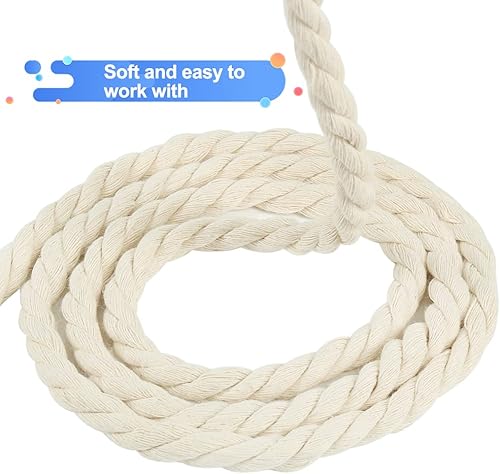 Miniatura 8 de Tenn Well Cordón de macramé de 0.315 pulgadas, 59 pies, cuerda de algodón torcida de 3 capas gruesa para manualidades, colgar en la pared, ganchos