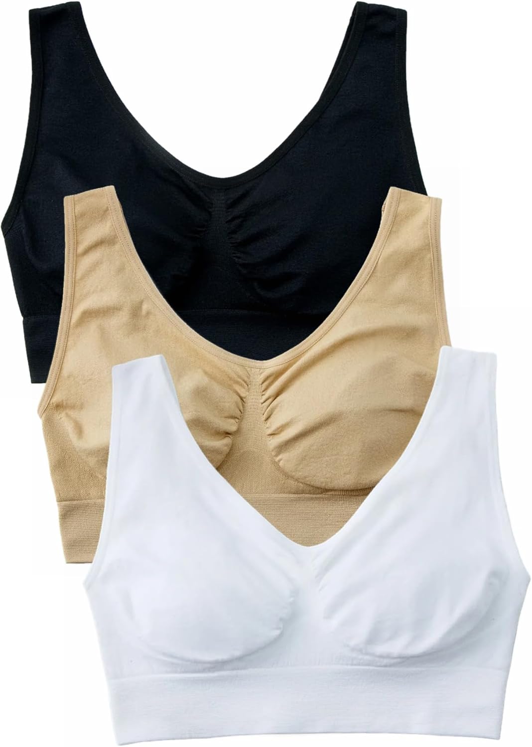 Hiking Gril Women's Comfort Wirefree Bralette Unpadded Sleep Yoga Bra X-Large 3pk: Black Nude White