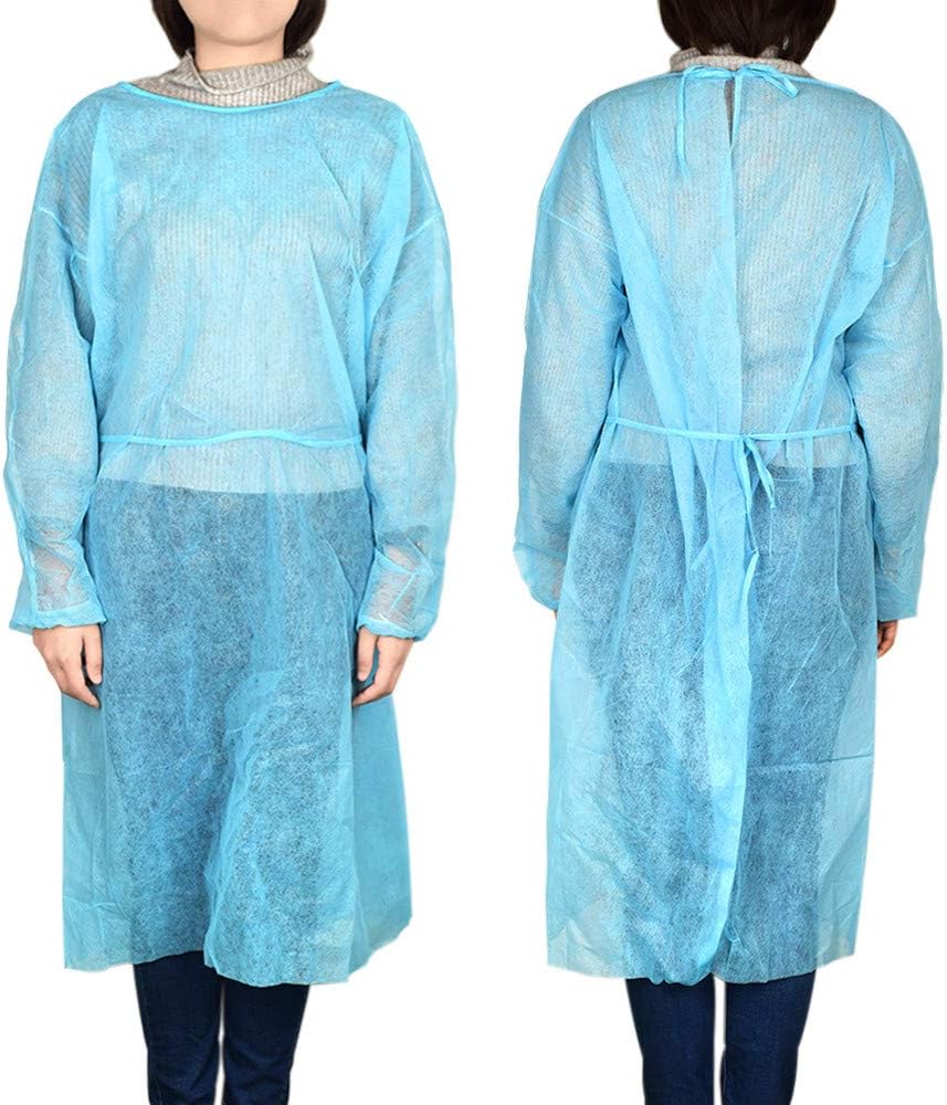 30 Packs Universal Isolation Gown with Elastic Wrists, Adults Disposable Gown Coverall, Indoor Outdoor Safety Personal Coveralls, Hospital Ward Siamese Isolation Protective Clothing Breathable Suit