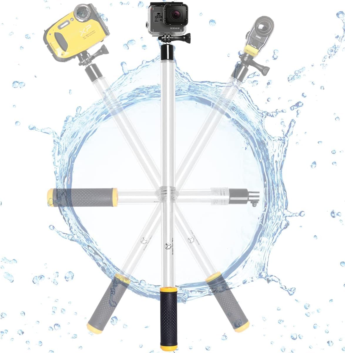 Action Camera Non-Slip Waterproof Selfie Stick Extendable Handler Pole Floating Hand Grip w/Wrist Strap for GoPro Insta360 Akaso Action Camera Diving Surfing Snorkeling Rafting Kayaking (14-24 Inch)