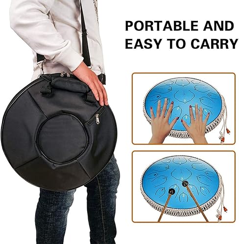 Miniatura 10 de Tambor de lengua de acero, tambor de lengua de 15 notas de 14 pulgadas, instrumento de tambor de lengua, tambor de mano con libro de música, mazos