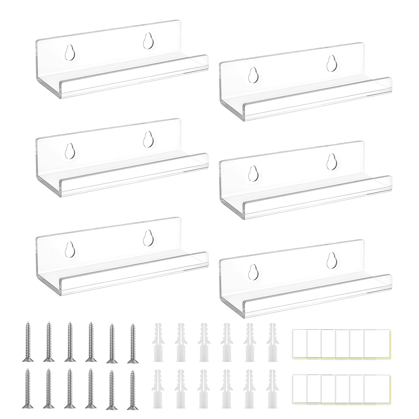 JOVIA Set of 6 Vinyl Record Wall Mount Racks, CD Album Wall Display Shelves, Transparent Wall-Mounted Storage Racks, Floating Shelves for Storing and Displaying Records, Suitable for Home Decoration