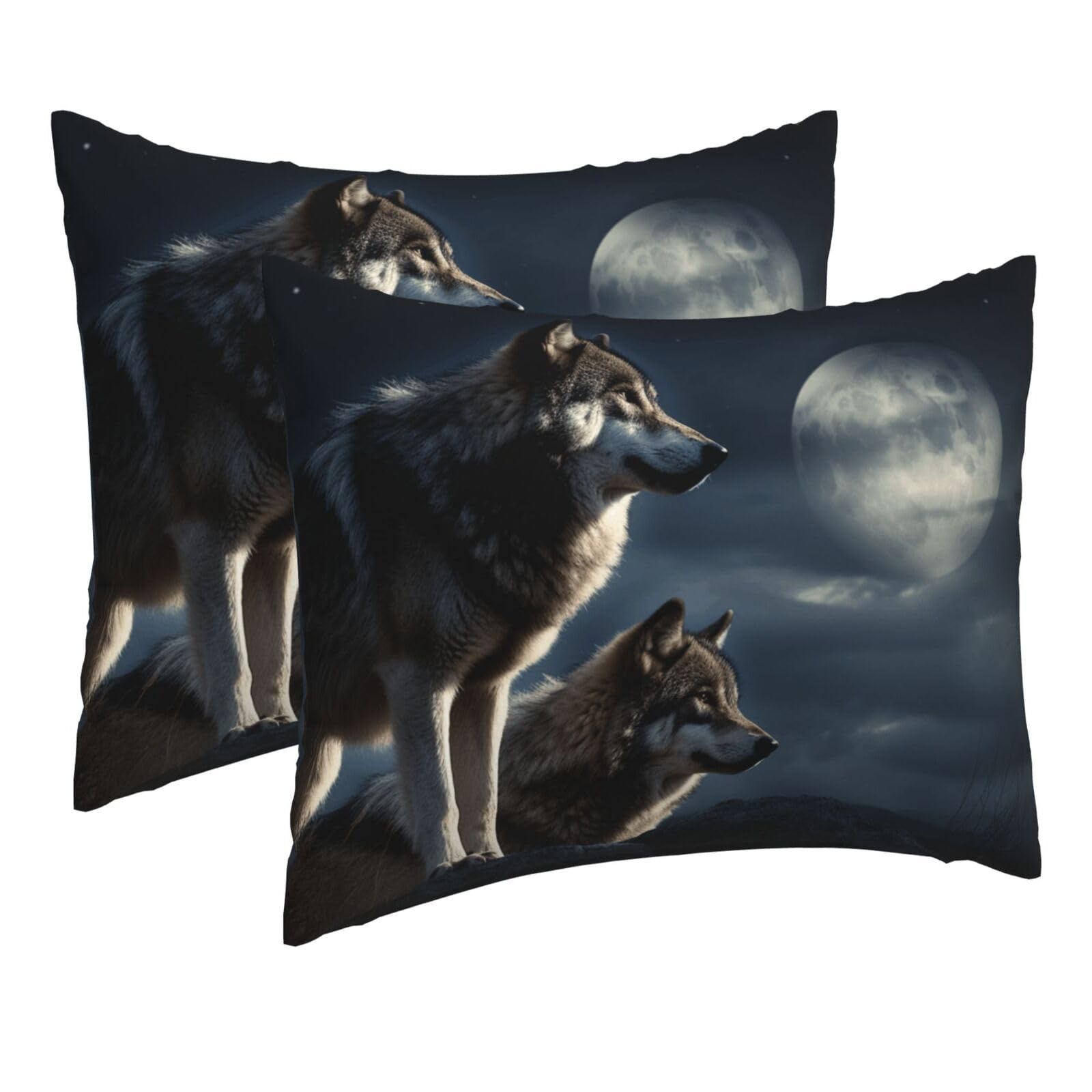 2 Pack Pillow Cases with Hidden Zipper, Soft Breathable Pillow Covers for Hair and Skin, Wolves in The Moonlight Pillowcases 16"x20" Bed Pillow Protectors Cover for Sleeping Gifts